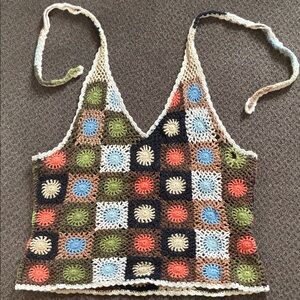 Vintage Takeout Brand Crocheted Halter Top w/ Ties, Size S